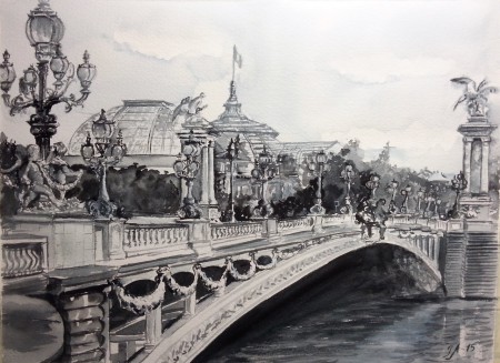 Pont Alexandre III (Paris), watercolor, 31x41 cm, 2015